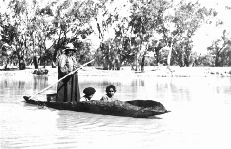 An Aboriginal Group In A Bark Canoe Mungo Who Were Travelling Along