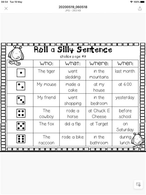 Silly Sentences Worksheets