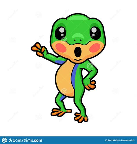 Cute Little Frog Cartoon Waving Hand Stock Vector Illustration Of