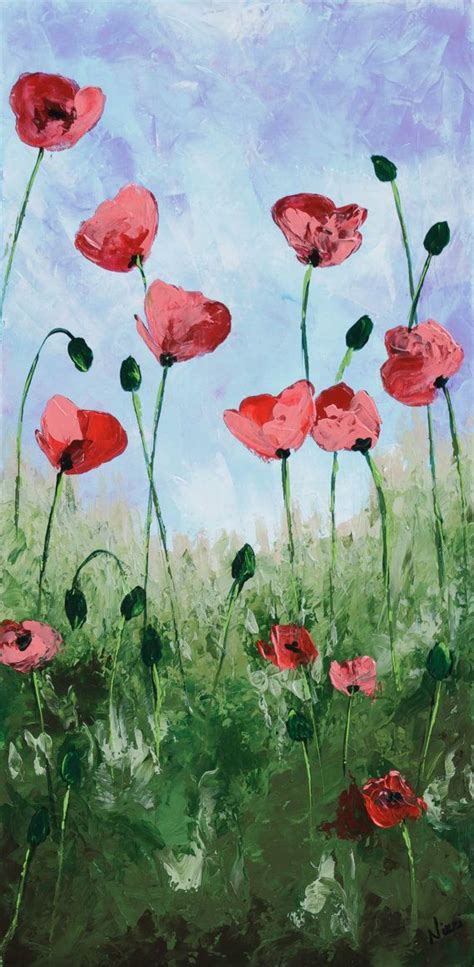 Original acrlic, ink painting modern abstract art wall design flower floral. Poppy painting, Palette knife Floral art, Abstract Flower ...