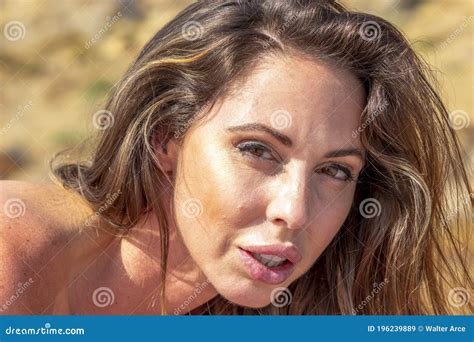Lovely Brunette Bikini Model Relaxing On The Beach Stock Image Image
