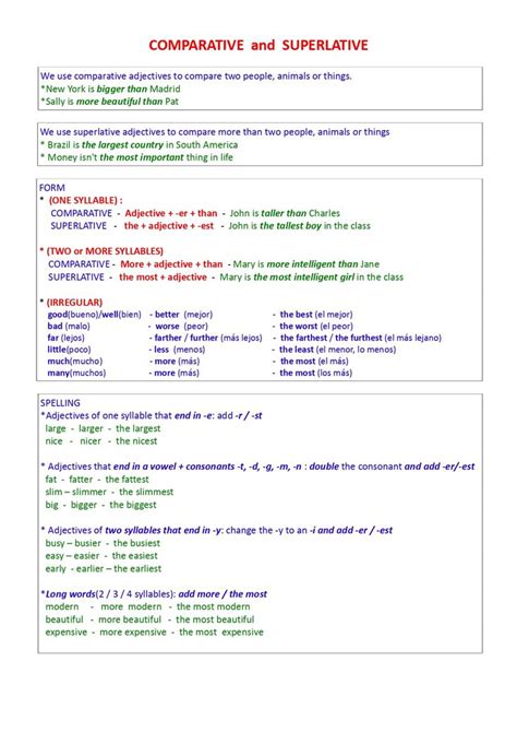 Comparative And Superlative Adjectives Palabras De Ortograf A Material Escolar En Ingles