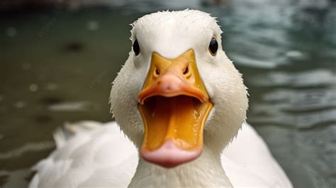 Close Up Of A Duck With Its Mouth Open Background Funny Picture Of A
