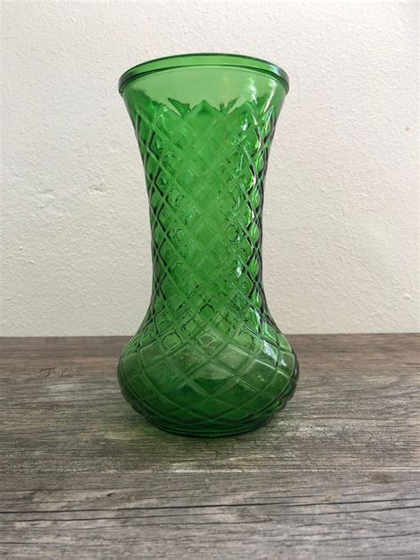 Vintage Hoosier Glass 4086 Vase Diamond Pattern Emerald Etsy