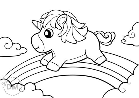 Adorable Unicorn And Rainbow Coloring Page Diy