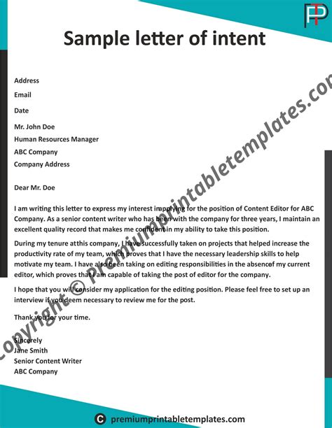 Free Job Letter Of Intent Template Samples Pdf Word Eforms Vrogue Co