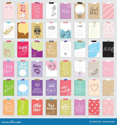 Set Of 48 Creative Journaling Cards Vector Illustration Template For