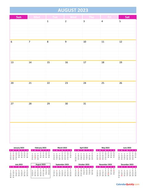 August Calendar 2023 Vertical Calendar Quickly