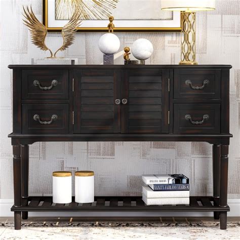 Console Table With 4 Storage Drawers Mdf Wood Sideboard For Entryway