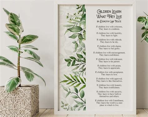 Children Learn What They Live Poem Dorothy Law Nolte Wall Art Post