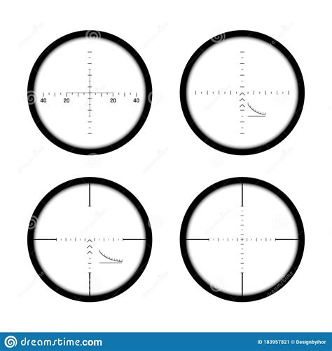 Set Of Sniper Gun Scopes Focus On Target Binocular With Measuring