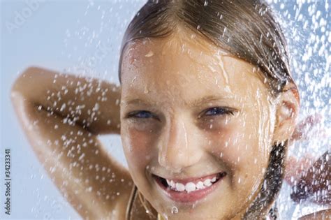 Happy Teen Girl Taking Shower Bath Foto Stock Adobe Stock