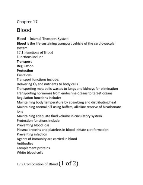 Chapter 17 Outline Revised Chapter 17 Blood Blood Internal