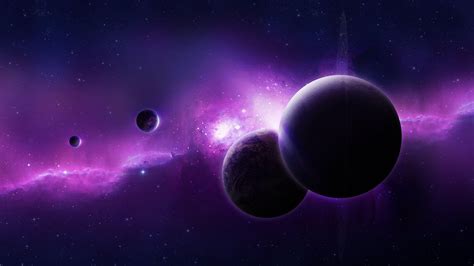 Planets In The Purple Galaxy Hd Desktop Wallpaper Widescreen High
