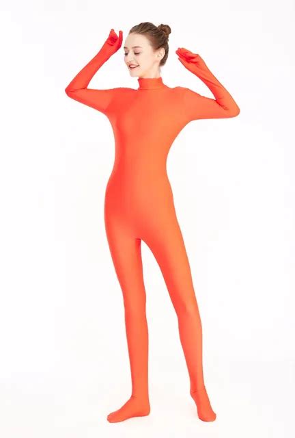 lzcmsoft pumpkin color women lycra spandex bodysuit unitard costume zentai suit full body suits