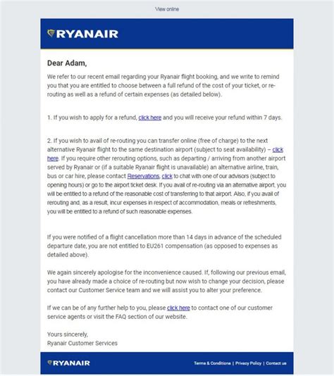 Ryanair Complies With Statutory Passenger Rights