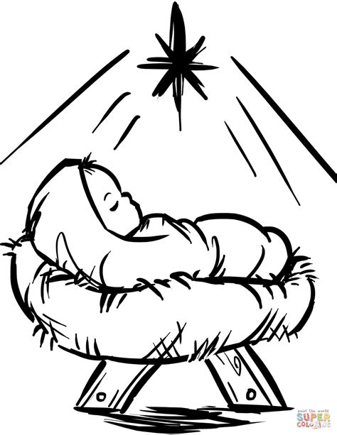 Gambar Baby Jesus Manger Coloring Page Free Printable Pages Scene