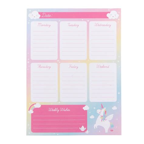 Rainbow Unicorn Weekly Planner Pad | Weekly planner pad, Weekly planner, Weekly desk planner