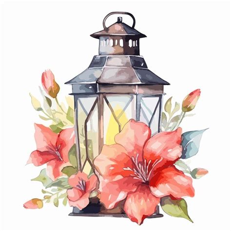 Lanterna E Flores Aquarela Lâmpadas Arábicas Fundo De Cartão Vetor