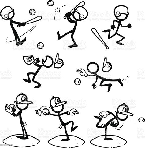 Stick Figure People Baseball Softball Stock Illustration