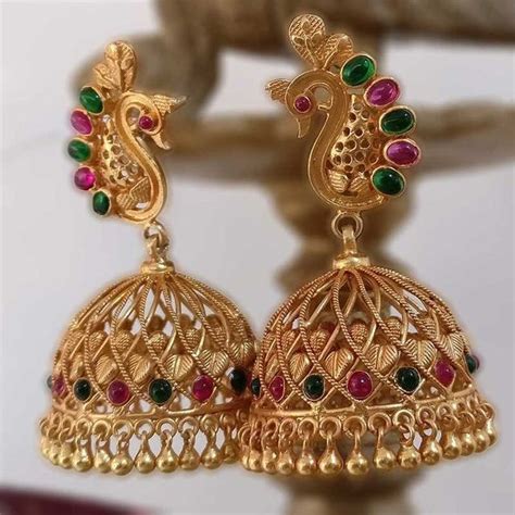 Pin By Sowjanya Tummala On Gold Ornaments Gold Jhumka Earrings Gold