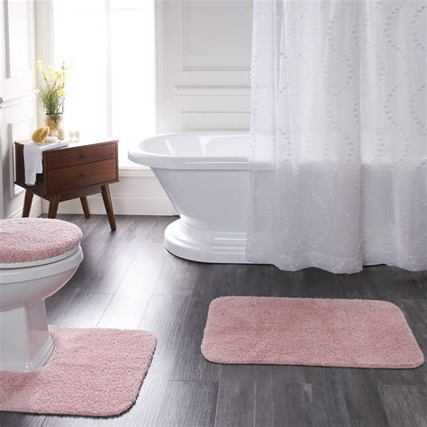 Mainstays Basic Bath Rug 3 Piece Set Daylily Pink 195 X 32 Contour And Lid Cover