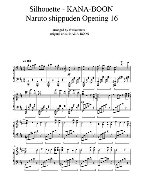 Early blues & rock songs for piano. Silhouette - KANA-BOON (Naruto shippuden Opening/OP 16) Sheet music for Piano (Solo) | Musescore.com