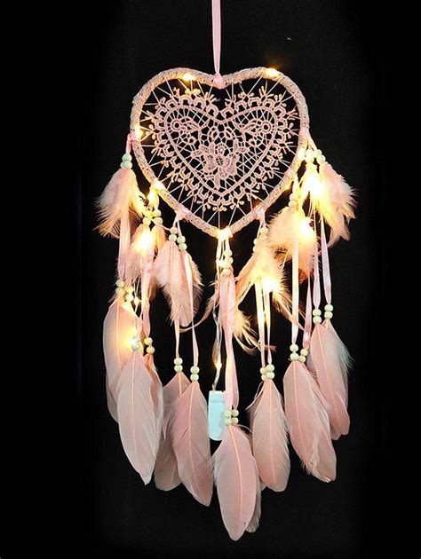 26 Off Led Light Handmade Heart Shape Feather Dream Catcher Rosegal