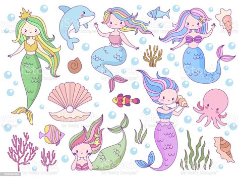 Mermaid Sea World Little Mermaids Cute Mythical Princess And Dolphin