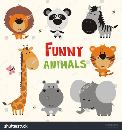 Funny Animals Set Vector Illustration Cute Stock Vector