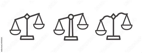 Scale Of Justice Line Icon Vector Set Leaning On One Side Scale Of