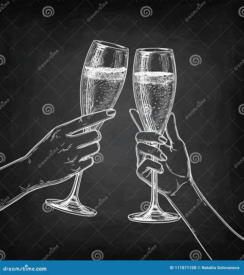 Two Hands Clinking Glasses Of Champagne Stock Vector Illustration Of Icon Rose 111871108