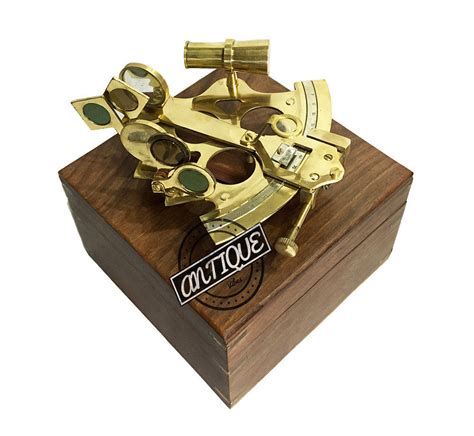 golden brass wooden box with antique sextant maritime nautical ship astrolabe 6 sextants