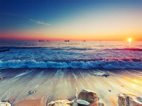 Stone Ocean Wallpapers Sunset Sandy Beach Sparkling Waves Ultra Hd 4k