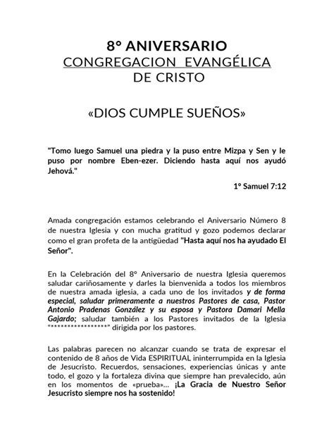 Aniversario Iglesia Pdf Jesús Iglesia Católica