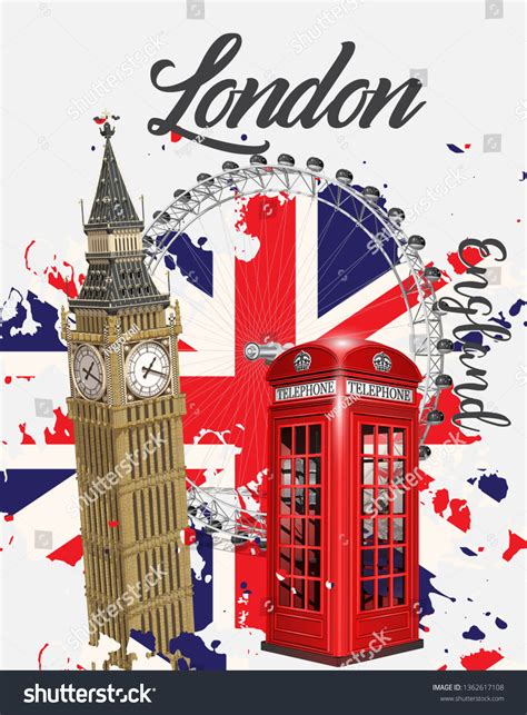 Travel London Poster Big Benflag Red Stock Vector Royalty Free