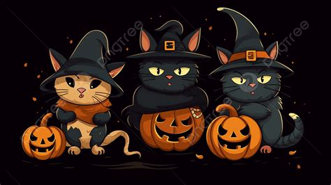 Halloween Cute Pumpkin Black Cat Background Cartoon Comics Magic Background Image And