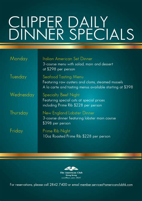 Clipper Daily Dinner Specials Aug 6 Aug 10