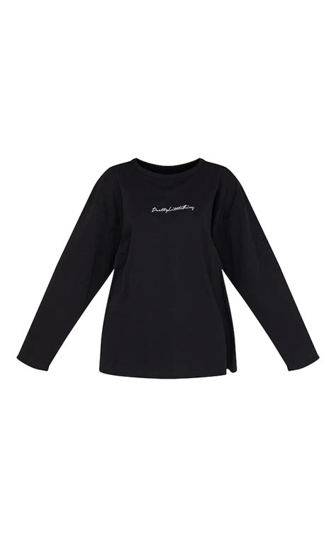 Plt Organic Black Oversized Long Sleeve T Shirt Prettylittlething