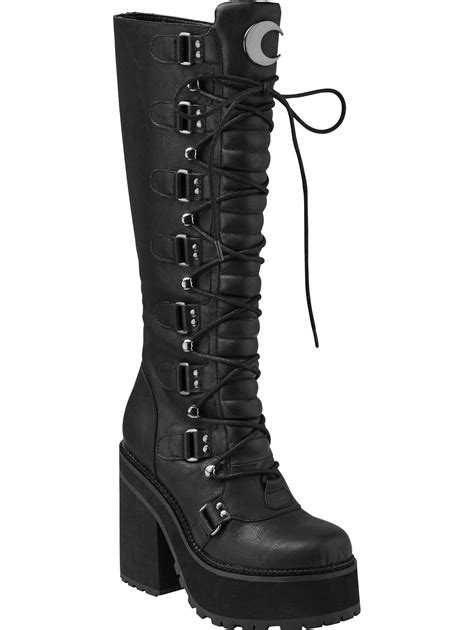Selene Boots Come In A Luxe Faux Leather Adorned With Crescent Moon Hardware Lace Up Buckles