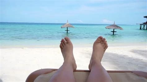 Tourist Legs Bare Feet Sitting On Sand B Stock Video Pond