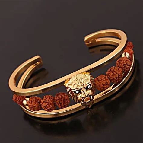 Rudraksha Kada And Bracelet Rudraksh American Diamond Gold Plated Om Cuff Kada Bracelet For