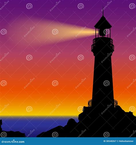 Lighthouse Silhouette In Sunset Stock Vector Illustration Of Dusk