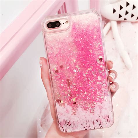 glitter dynamic liquid case for iphone x 7 7plus 8 8plus pink hard plastic cases cover for