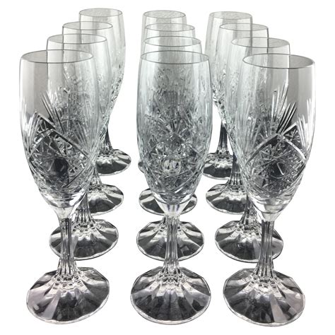 Set Of 18 Signed Baccarat Crystal Champagne Flutes Empire Pattern At