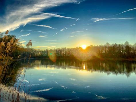 Tranquil Idyllic Lake Landscape At Sunset Stock Image Image Of Calm