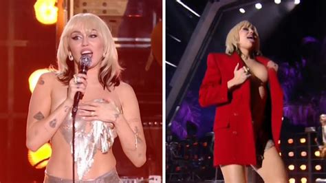 miley cyrus suffers wardrobe malfunction recovers during new year s eve special celebrity