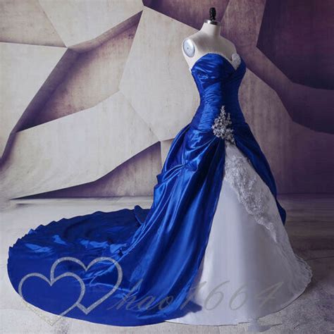 Vintage Royal Blue Wedding Dresses Satin Gothic White Bridal Dress Lace