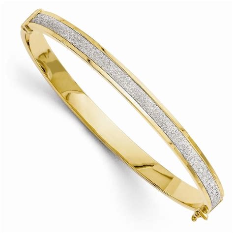 Leslies 14k Yellow Gold Fancy Glimmer Infused Hinged Bangle