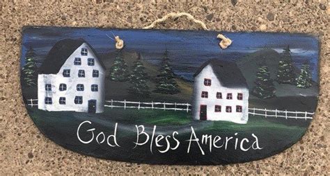 Patriotic God Bless America Folk House Cabin Hand Painted Etsy